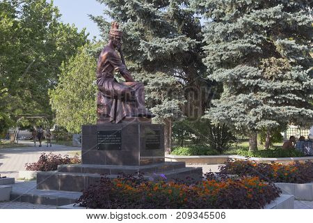 Evpatoria, Republic of Crimea, Russia - July 19, 2017: Monument to the Crimean-Tatar songwriter Ashik Omer in Evpatoria