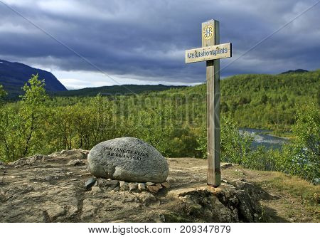 ABISKO, LAPLAND, SWEDEN ON AUGUST 31. View of a guidance along The Dag Hammarsköld pilgrims trail on August 31, 2009 in Abisko, Lapland, Sweden. Editorial use.