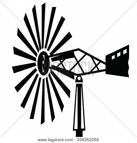 Black Silhouette of Old Windmill isolated on white background