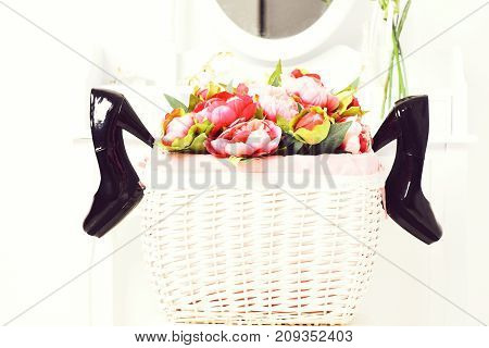Black Shoes In Vintage Basket