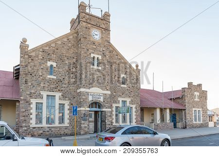 KEETMANSHOOP NAMIBIA - JUNE 13 2017: The historic Kaizerliches Postampt (post office) now a tourist bureau in Keetmanshoop the capital town of the Karas Region of Namibia