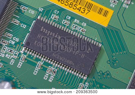 SARANSK, RUSSIA - OCTOBER 06, 2017: Hynix chip on circuit board.