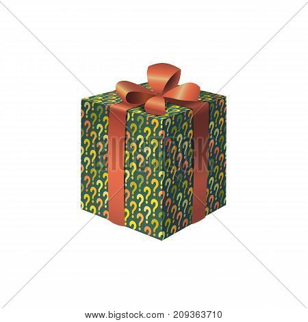 A colorful gift box with question marks print isolated vector illustration