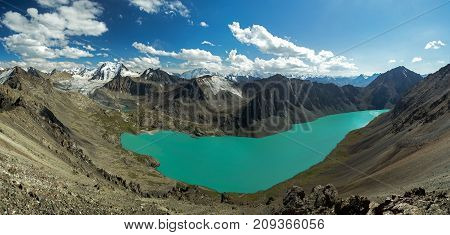 Panorama Of The Mountain Lake Tien Shan