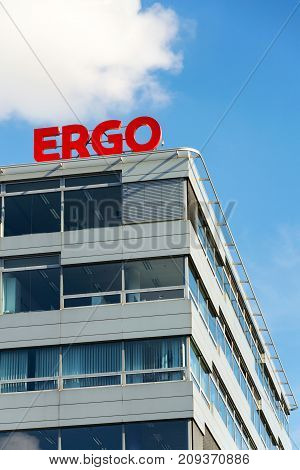 Prague, Czech Republic - October 14: Ergo Group From German Munich Re Insurance Companies Logo On Bu
