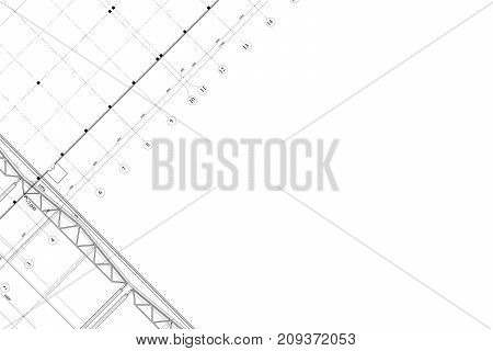 Abstract architectural project of industrial building on the white background