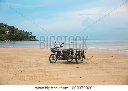 Phuket Thailand. Coast. Kata beach. Early morning. Stone and jungle