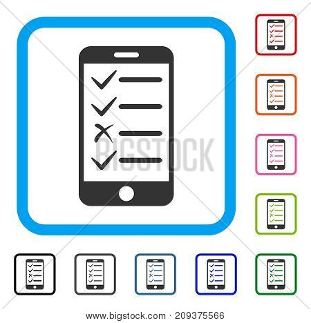 Mobile Test icon. Flat gray pictogram symbol in a light blue rounded square. Black, gray, green, blue, red, orange color versions of Mobile Test vector. Designed for web and app UI.
