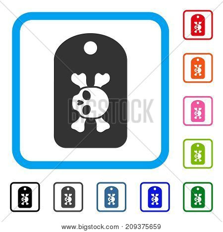 Morgue Mark icon. Flat grey iconic symbol in a light blue rounded frame. Black, gray, green, blue, red, orange color versions of Morgue Mark vector. Designed for web and application interfaces.