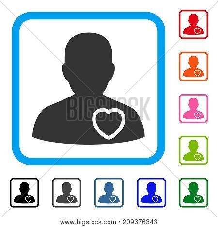 Patient Heart icon. Flat gray pictogram symbol in a light blue rounded square. Black, gray, green, blue, red, orange color variants of Patient Heart vector.