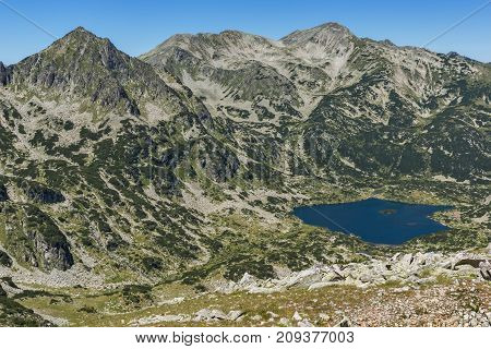 Amazing Landscape of Popovo lake, Dzhangal and Polezhan peaks from Dzhano peak, Pirin Mountain, Bulgaria