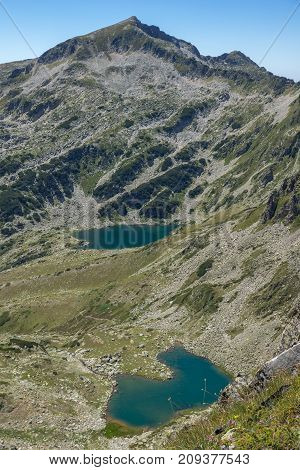 Amazing Landscape of Kamenitsa peak, Argirovo and Mitrovo lakes from Dzhano peak, Pirin Mountain, Bulgaria