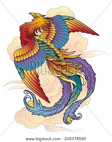 Traditional Oriental Chinese phoenix bird vector illustration