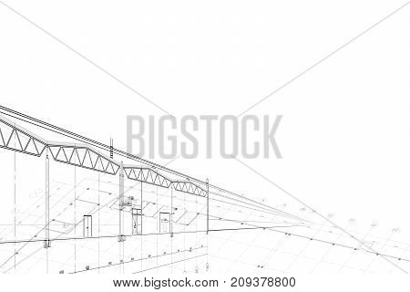Abstract architectural project of industrial building on the white background