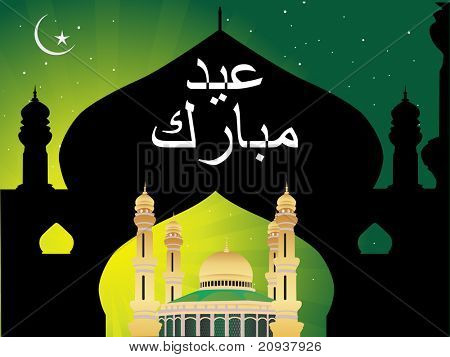 abstract background di notte con moschea, vector illustration
