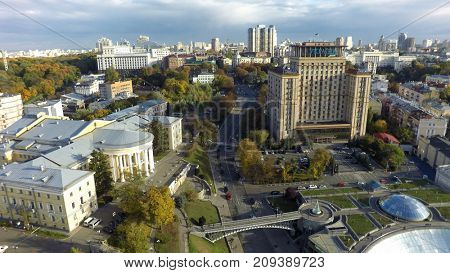 Kiev, Ukraine, October 13, 2017. Aerial view of  Maidan Nezalezhnosti (Independence Square) at autumn