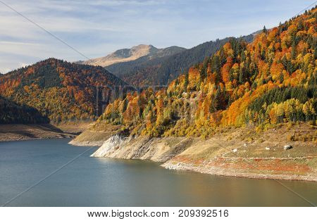 Dam lake in the Carpathians, Romania, Europe