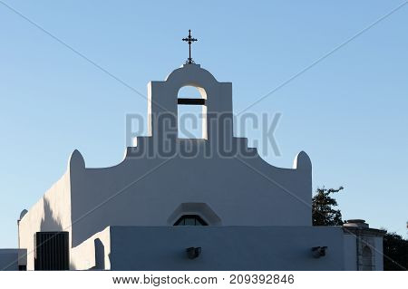 Mission Nuestra Senora del Espiritu Santo de Zuniga also known as Aranama Mission seen in the sunset light at Goliad Texas USA