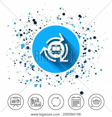 Button on circles background. Bus shuttle icon. Public transport stop symbol. Calendar line icon. And more line signs. Random circles. Editable stroke. Vector