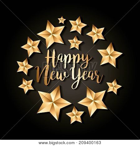 happy new year golden star luxury decoraton black background vector illustration