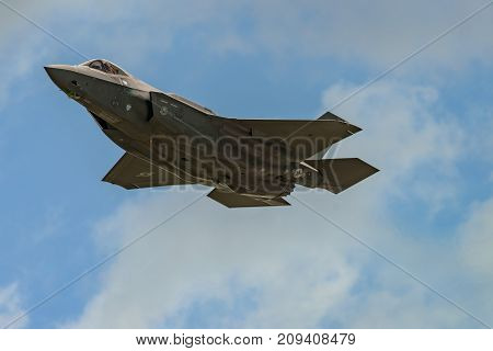 NEW WINDSOR NY - JULY 2 2017: The Lockheed Martin F-35 Lightning II from Stewart International Airport during the New York Airshow.