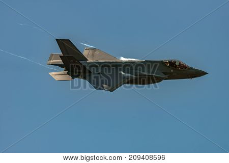 NEW WINDSOR NY - JULY 2 2017: The Lockheed Martin F-35 Lightning II from Stewart International Airport during the New York Airshow.