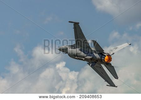 NEW WINDSOR NY - JULY 2 2017: The evolution of F 16 Falcon from Stewart International Airport during the New York Airshow.