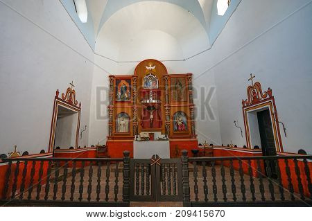 January 10, 2016 Goliad Texas USA: the interior of the Mission Nuestra Senora del Espiritu Santo de Zuniga also known as Aranama Mission