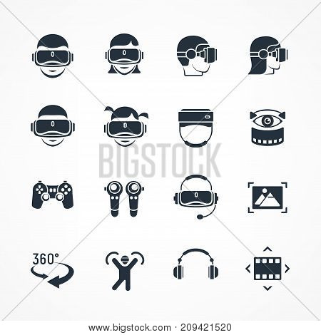 Virtual Reality Linear Black Icon Set