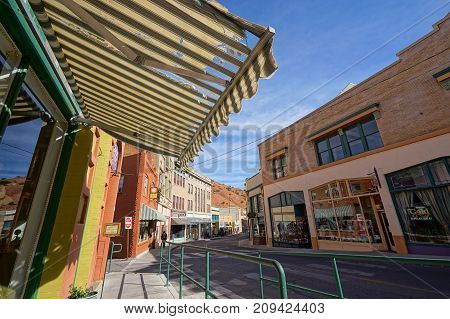 December 9, 2015 Bisbee Arizona USA: victorian buildings in the historic downtown of the former copper mining town