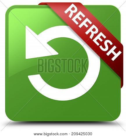 Refresh (rotate Arrow Icon) Soft Green Square Button Red Ribbon In Corner
