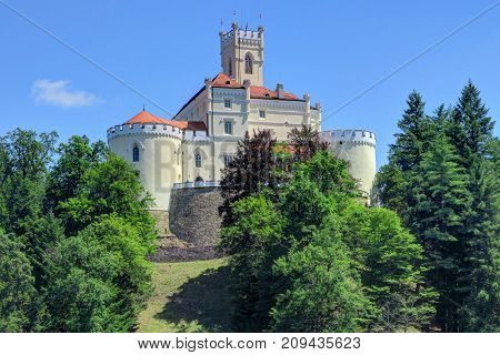 TRAKOSCAN CROATIA 28 June 2017: The sun is shining over historic Trakoscan Castle on June 28th 2017 in Trakoscan Croatia.