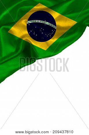 Grunge colorful flag Brazil with copyspace for your text or images,isolated on white background. Close up, fluttering downwind.