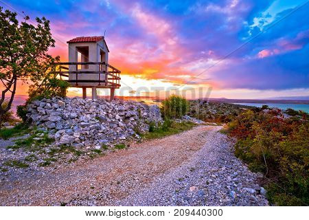 Lookout Tower Above Pakostane Archipelago At Golden Sunset