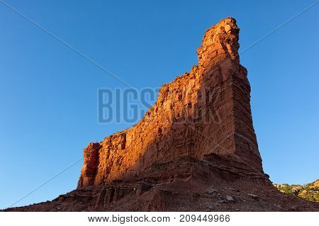 red cliff in the last rays of sunset at Caprock Canyon Texas