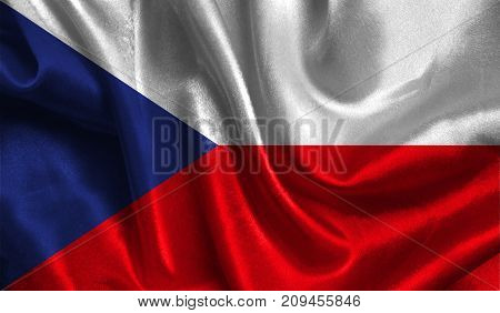 Realistic flag of Czech Republic on the wavy surface of fabric. This flag can be used in design.