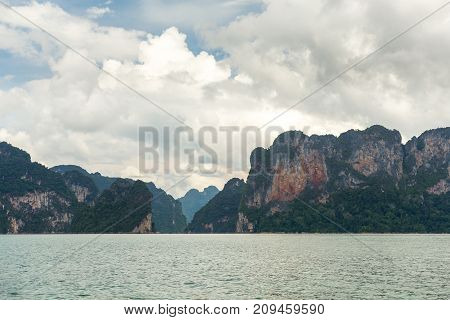 Karst Mountains Of Lake Cheo Lan In Thailand