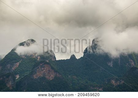 Karst Mountains Of Lake Cheo Lan In Thailand