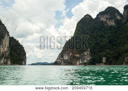 Karst Mountains Of Lake Cheo Lan In Thailand