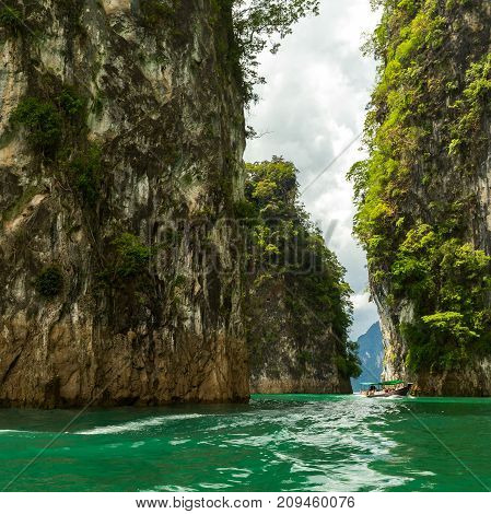 Karst Mountains Of Lake Cheo Lan In Thailand