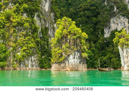Karst Mountains Of Lake Cheo Lan In Thailand