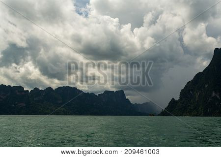 Karst Mountains Of Lake Cheo Lan In Thailand