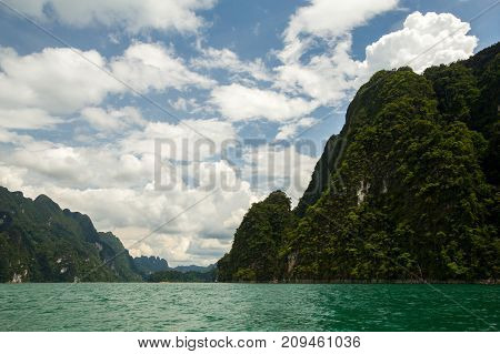 Karst Mountains Of Lake Cheo Lan In Thailand