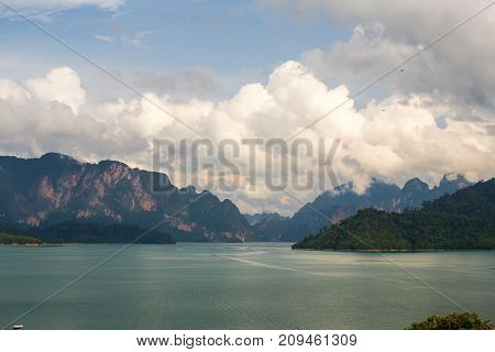 Karst Mountains Of Lake Cheo Lan In Thailand
