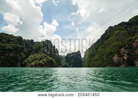 Karst Mountains Of Lake Cheo Lan In Thailand
