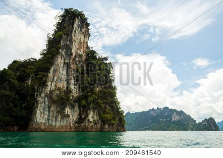 Karst Mountains Of Lake Cheo Lan In Thailand