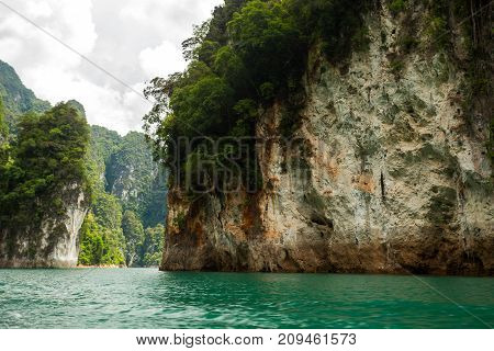 Karst Mountains Of Lake Cheo Lan In Thailand