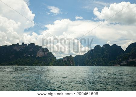 Karst Mountains Of Lake Cheo Lan In Thailand