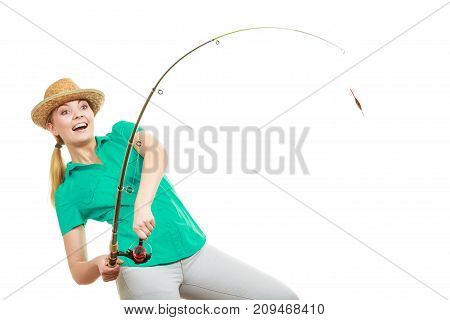 Woman With Fishing Rod, Spinning Equipment