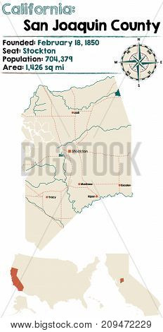 Large and detailed map of California - San Joaquin county.